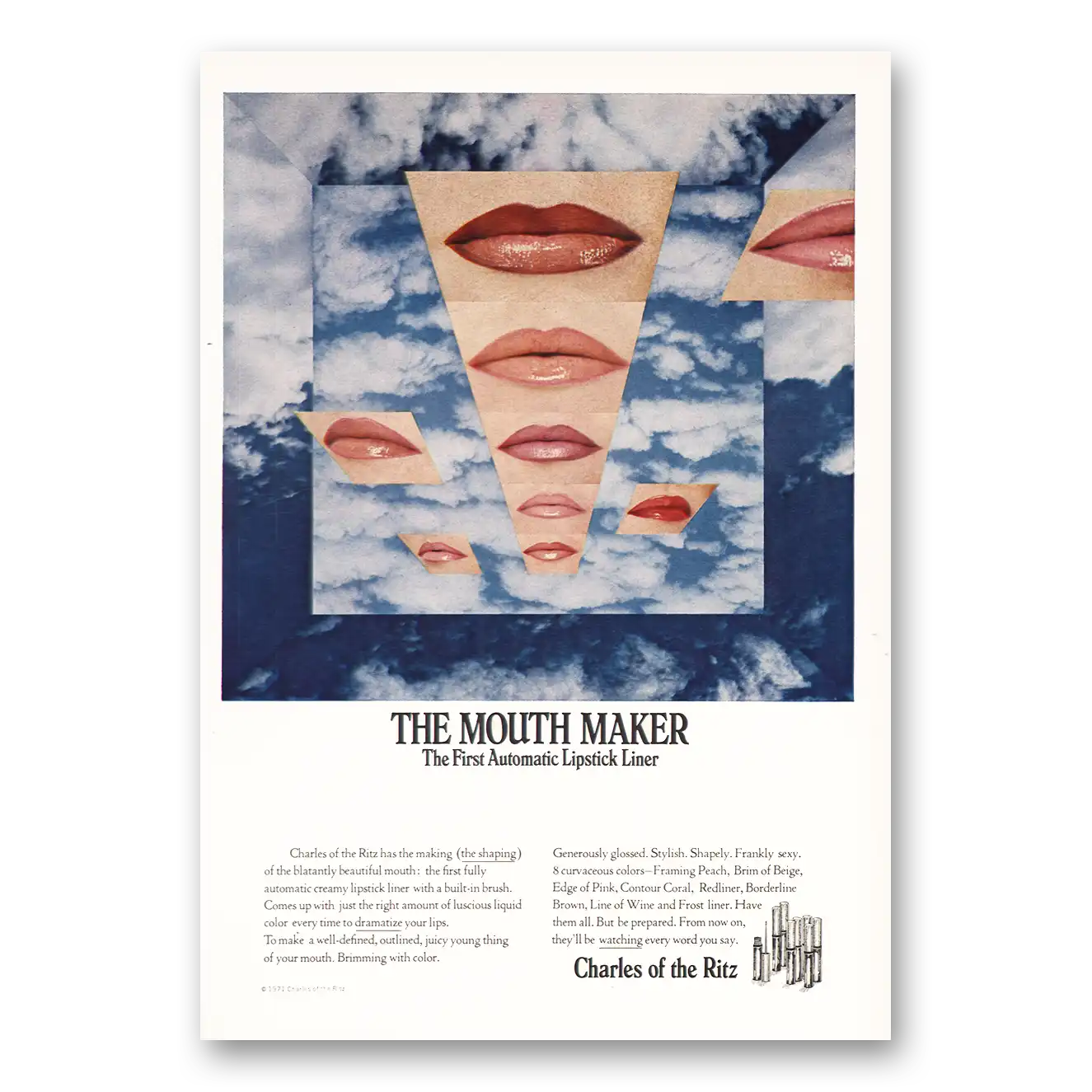 1971 Charles of the Ritz Mouth Maker Lipstick Liner Vintage Magazine Print Ad