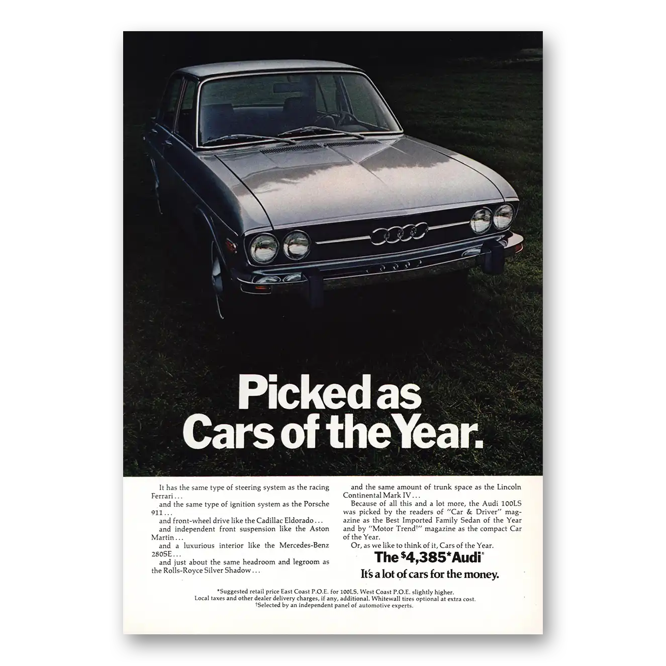 1973 Audi Picked Cars of the Year Vintage Magazine Print Ad