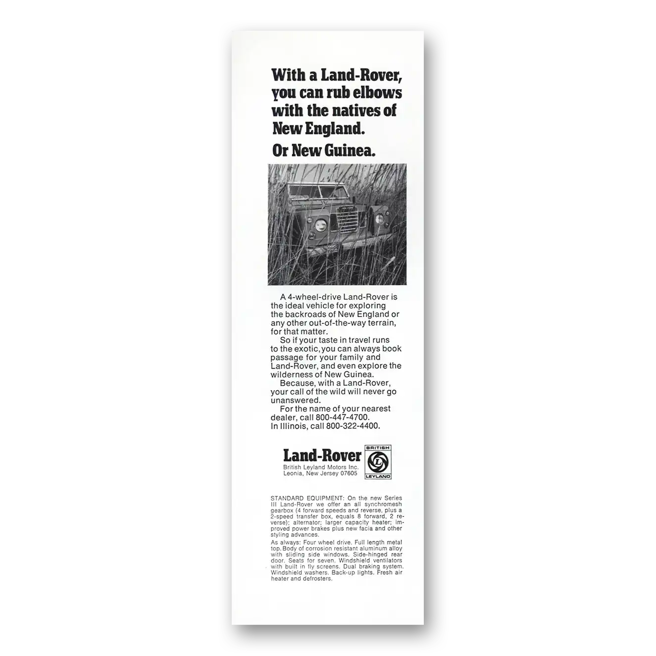 1973 Land Rover Rub Elbows With the Natives of New England Vintage Magazine Print Ad