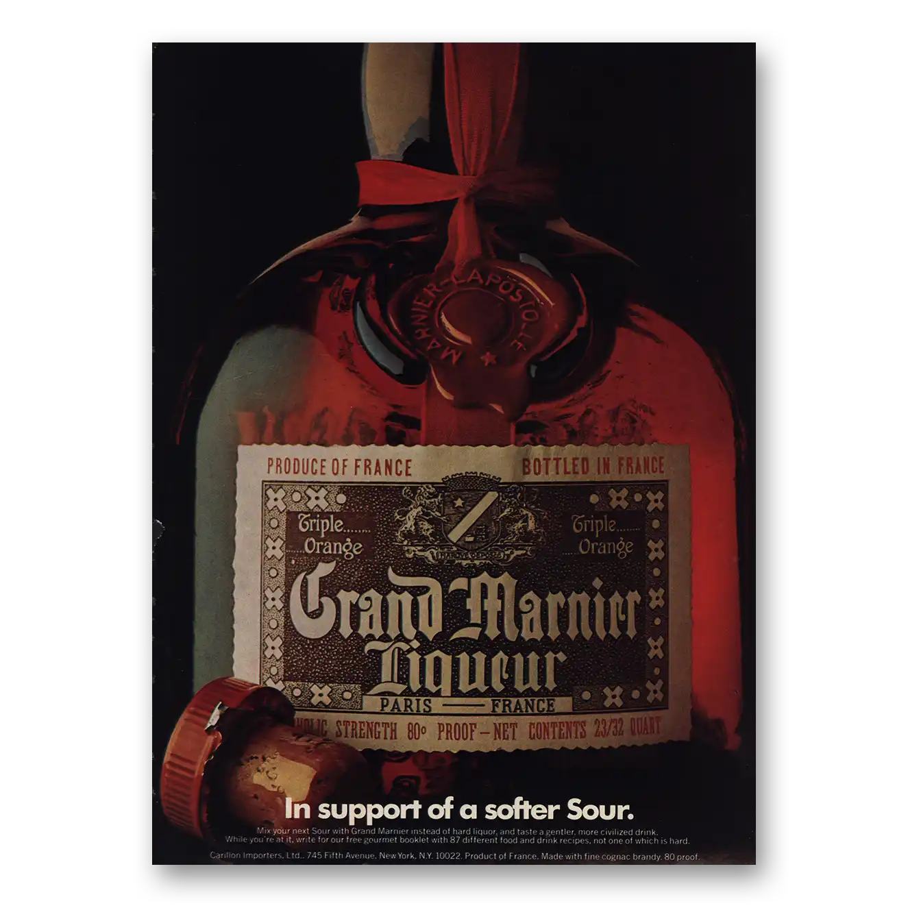 1974 Grand Marnier Support of Softer Sour Vintage Magazine Print Ad