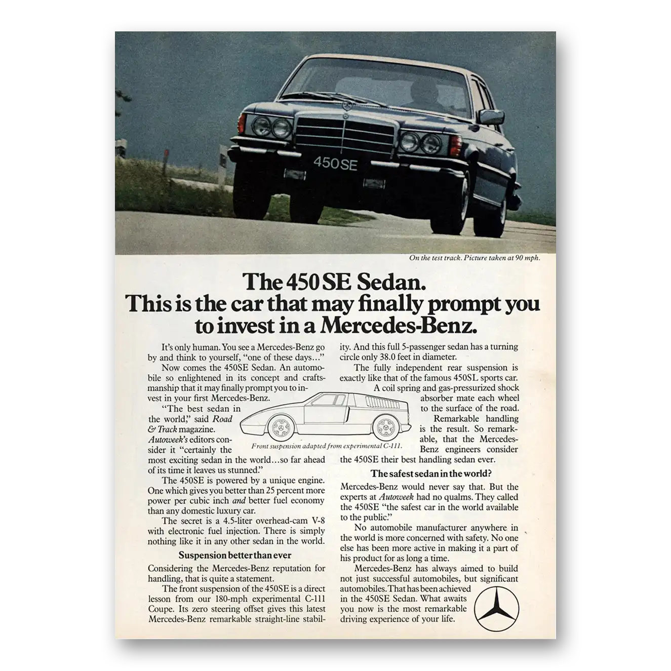 1974 Mercedes Benz 450SE Finally Prompt You to Invest Vintage Magazine Print Ad
