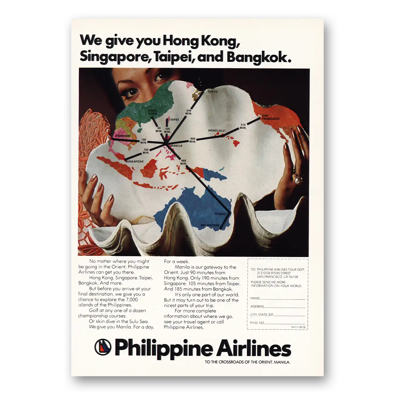 1975 Philippine Airlines We Give You Hong Kong Vintage Magazine Print Ad