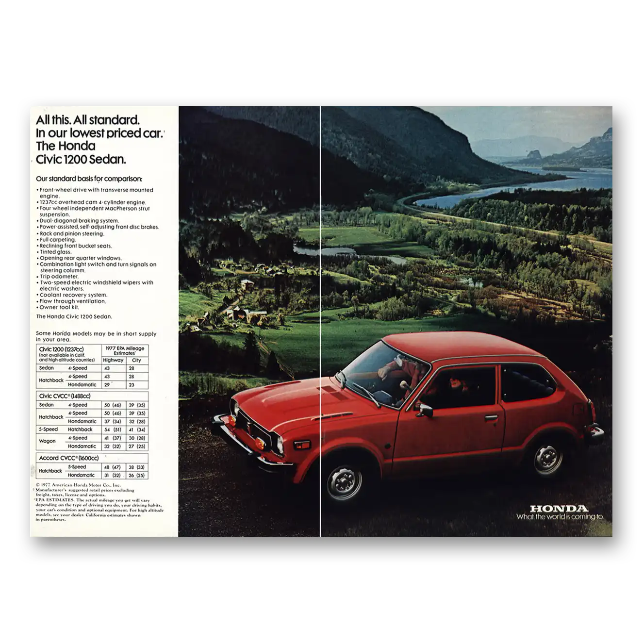 1977 Honda Civic All This All Standard Vintage Magazine Print Ad