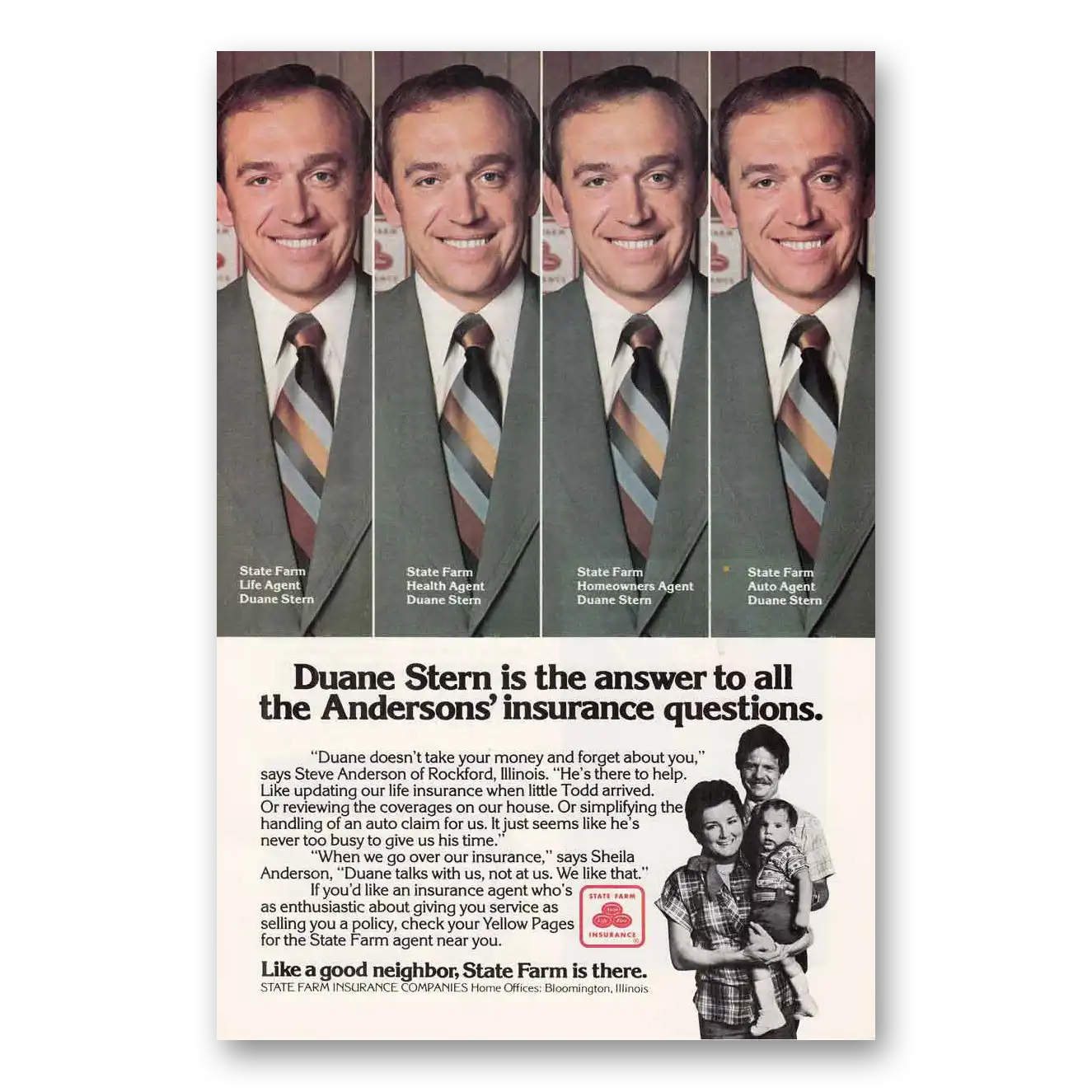 1978 State Farm Insurance Duane Stern Vintage Magazine Print Ad