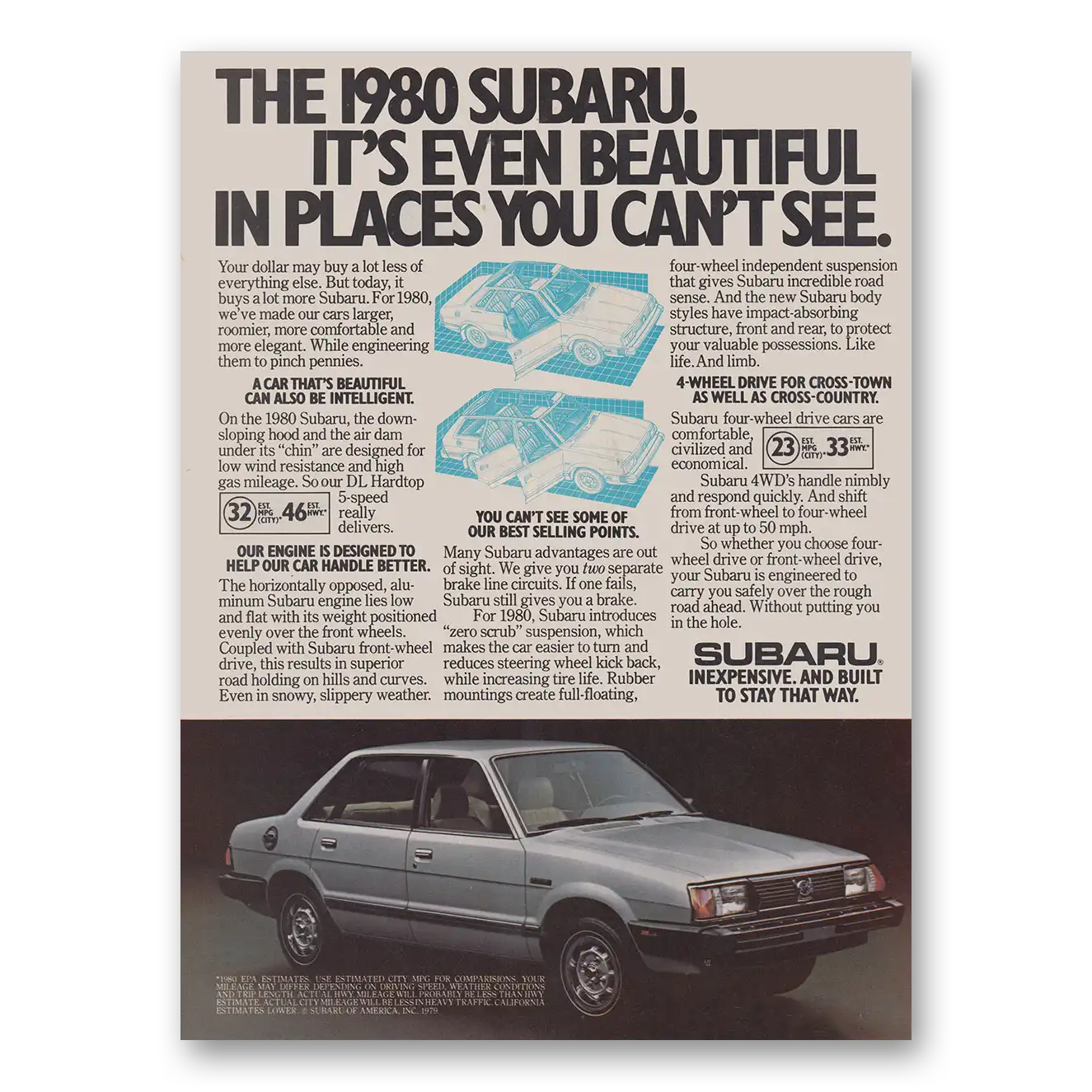 1979 Subaru Sedan Even Beautiful In Places You Cant See Vintage Magazine Print Ad