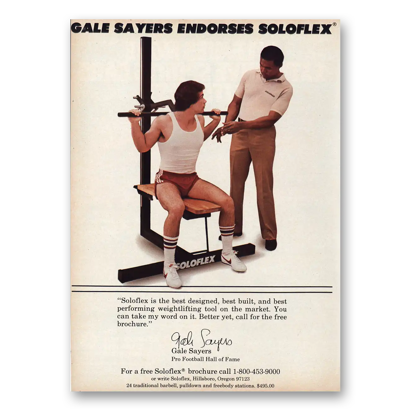 1982 Soloflex Fitness Equipment Gale Sayers Endorses Vintage Magazine Print Ad
