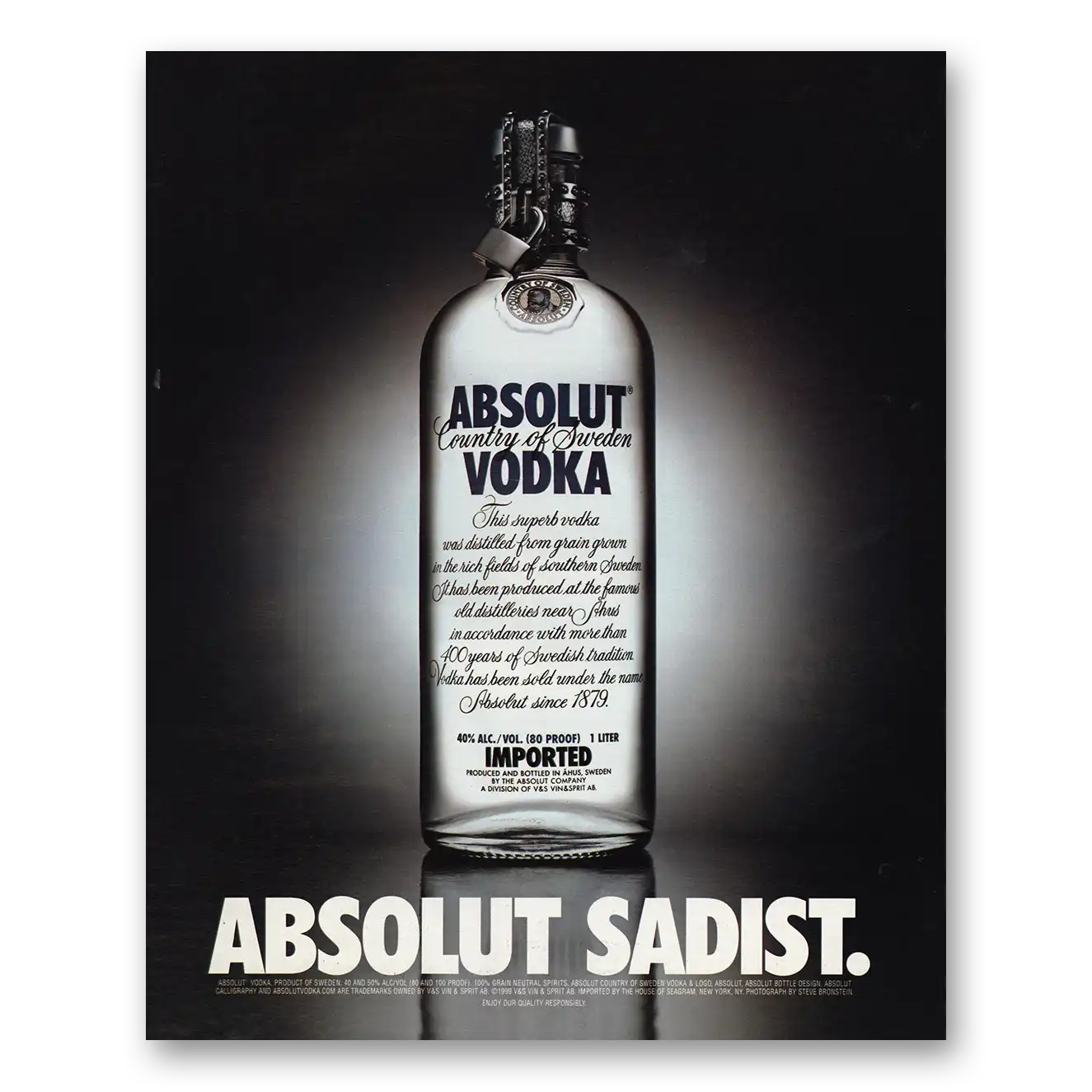 1990 Absolut Vodka Sadist Vintage Magazine Print Ad