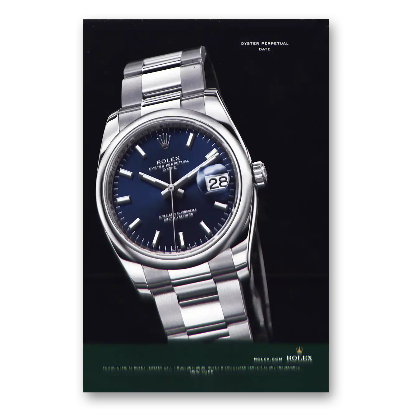 2009 Rolex Oyster Perpetual Date Vintage Magazine Print Ad