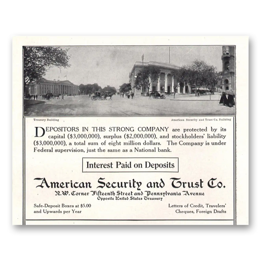 1910 American Security and Trust Depositors In Strong Company Vintage Magazine Print Ad