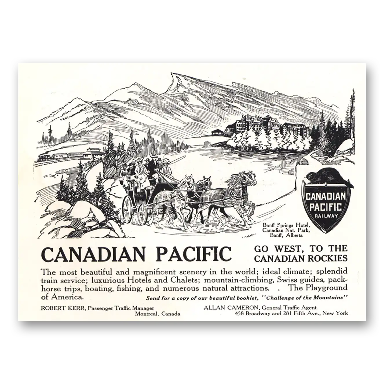 1910 Canadian Pacific Go West Canadian Rockies Vintage Magazine Print Ad