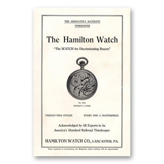 1910 Hamilton Watch Discriminating Buyers Vintage Magazine Print Ad