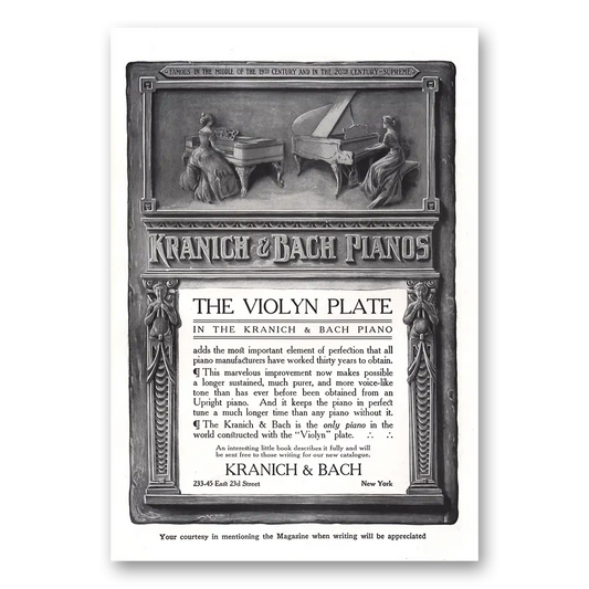 1910 Kranich & Bach Pianos Violyn Plate Vintage Magazine Print Ad