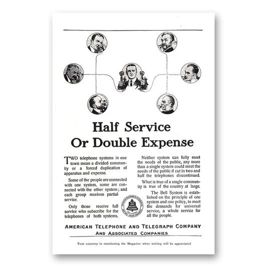 1911 American Telephone Half Service or Double Expense Vintage Magazine Print Ad