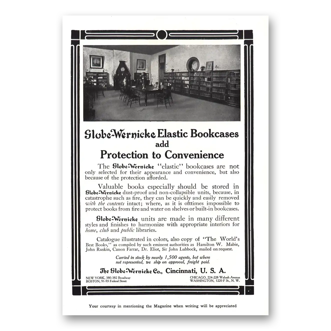 1911 Globe Wernicke Elastic Bookcases Vintage Magazine Print Ad