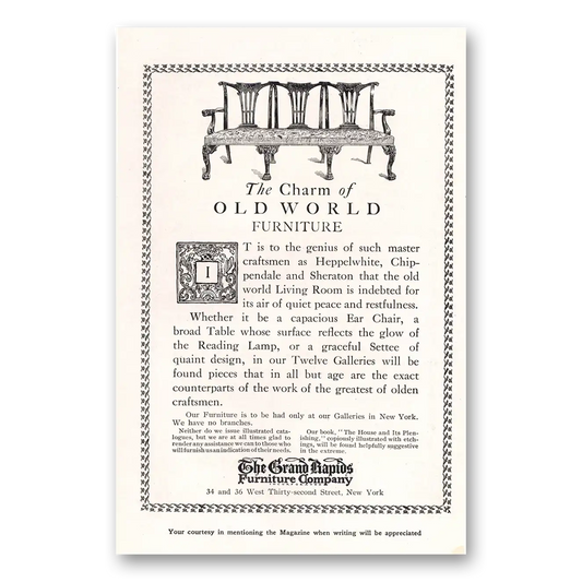 1911 Grand Rapids Furniture Charm of Old World Vintage Magazine Print Ad