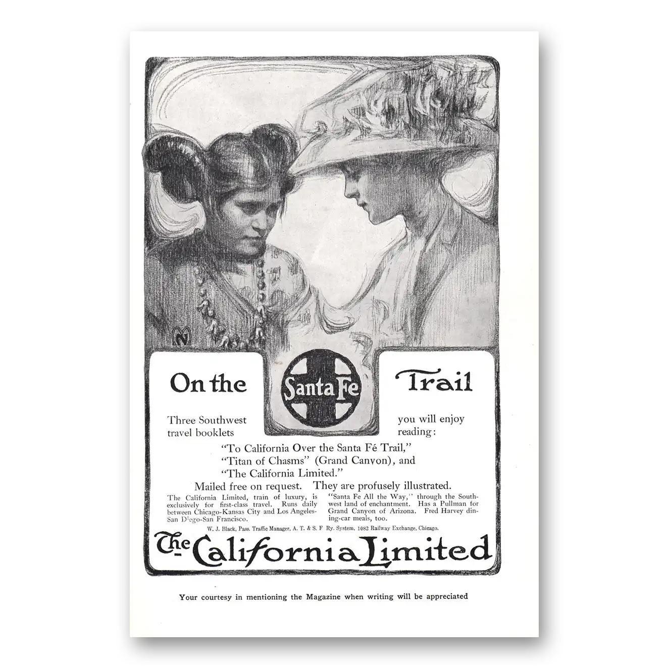 1911 Santa Fe Railway On the Trail Vintage Magazine Print Ad