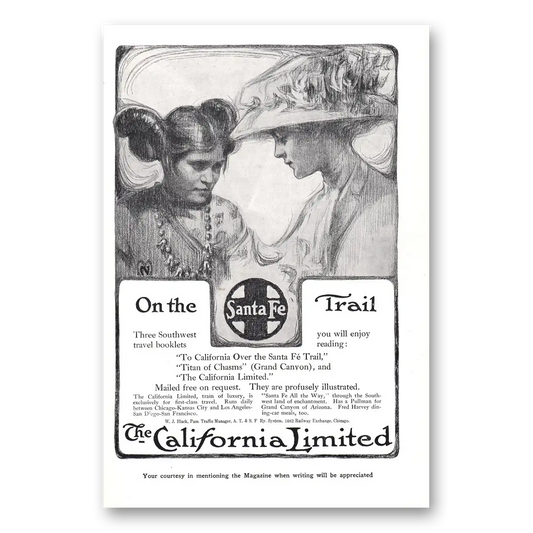 1911 Santa Fe Railway On the Trail Vintage Magazine Print Ad