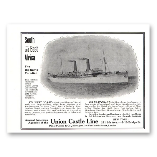 1911 Union Castle Line South and East Africa Vintage Magazine Print Ad