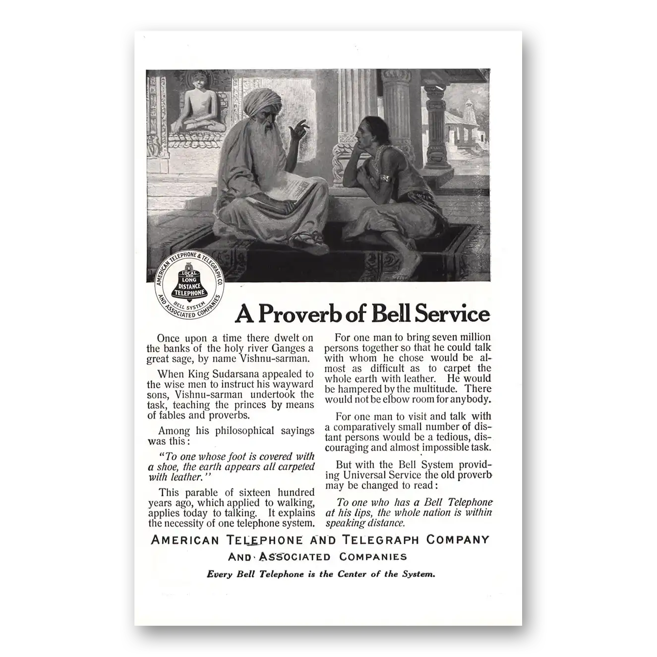 1912 American Telephone Proverb of Bell Service Vintage Magazine Print Ad