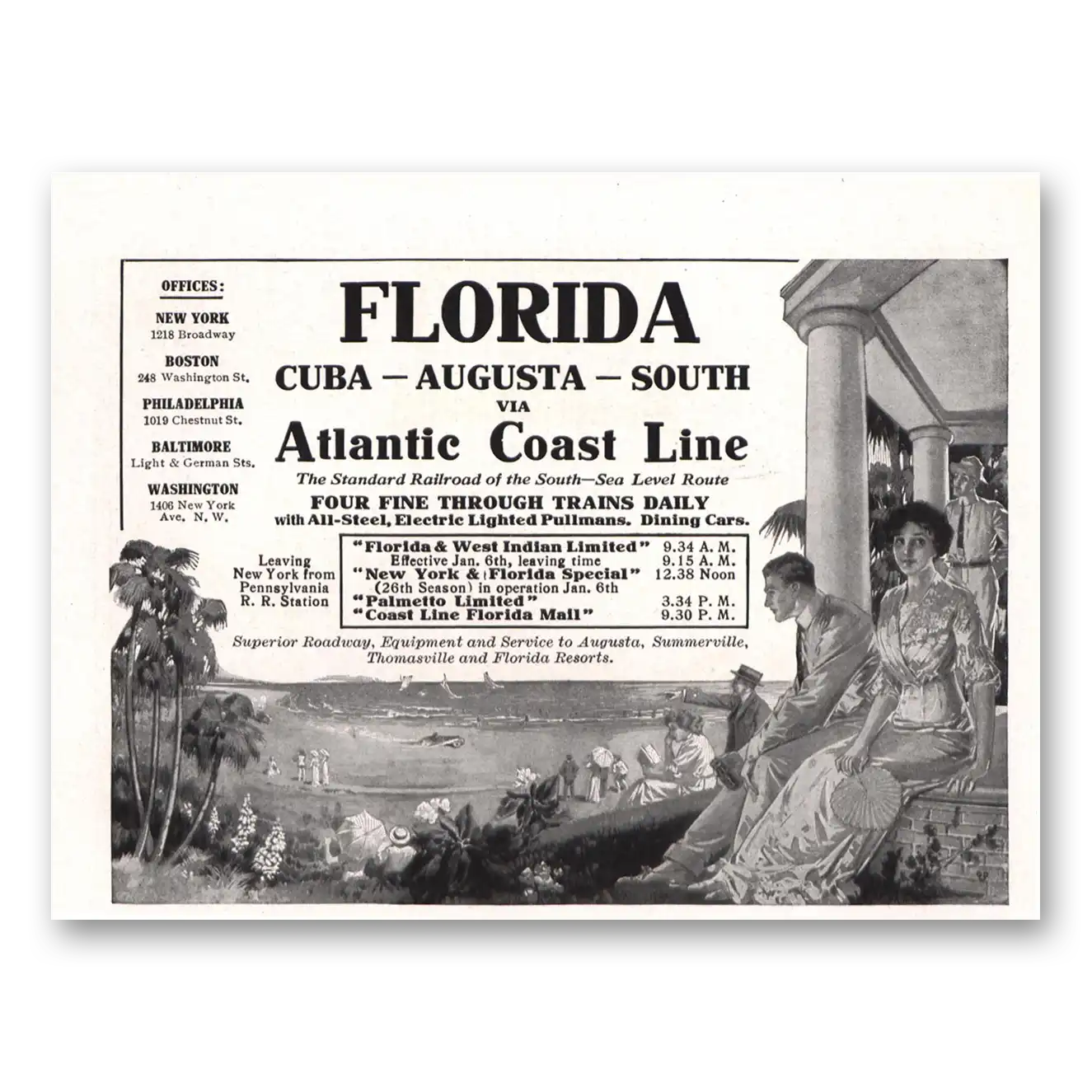 1912 Atlantic Coast Line Railroad Florida Cuba Augusta Vintage Magazine Print Ad