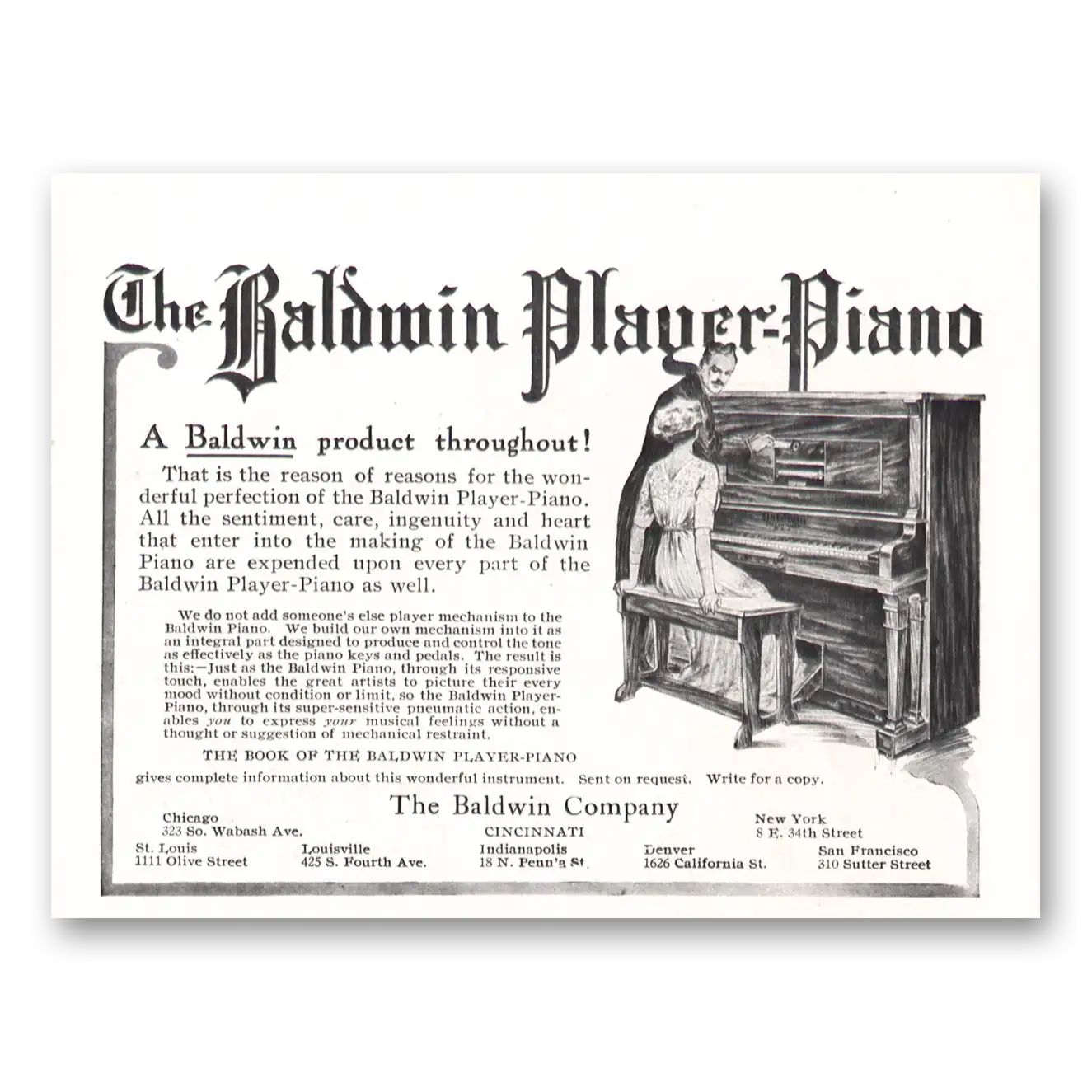 1912 Baldwin Piano Player Piano A Baldwin Product Throughout Vintage Magazine Print Ad