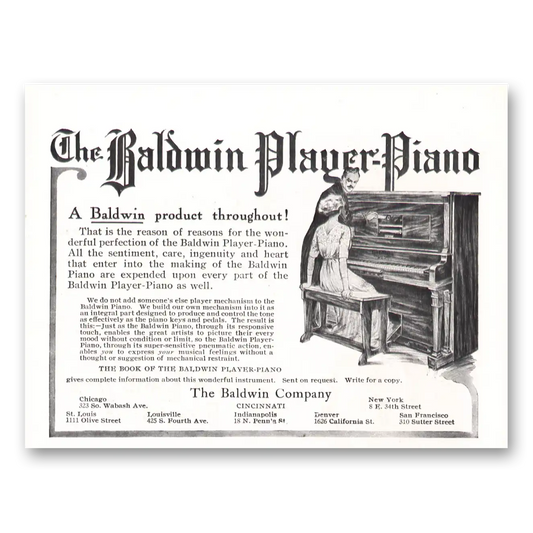 1912 Baldwin Piano Player Piano A Baldwin Product Throughout Vintage Magazine Print Ad