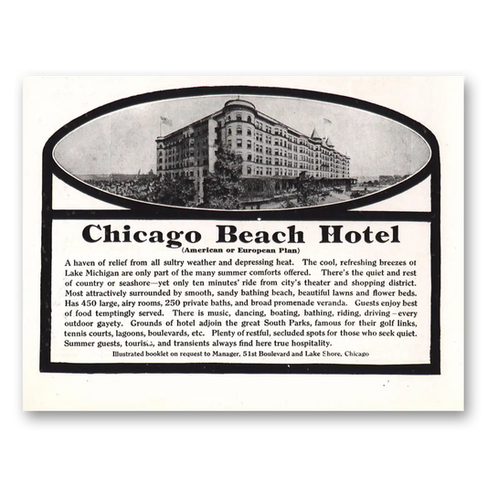 1912 Chicago Beach Hotel Sultry Weather and Depressing Heat Vintage Magazine Print Ad