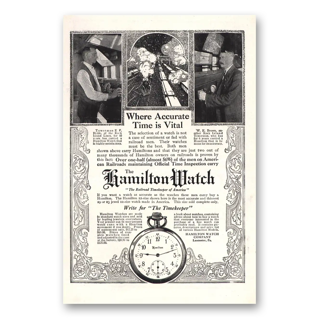 1912 Hamilton Watch Where Accurate Time Is Vital Vintage Magazine Print Ad