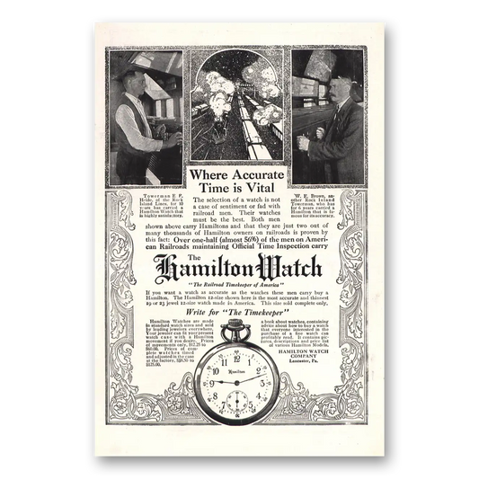 1912 Hamilton Watch Where Accurate Time Is Vital Vintage Magazine Print Ad