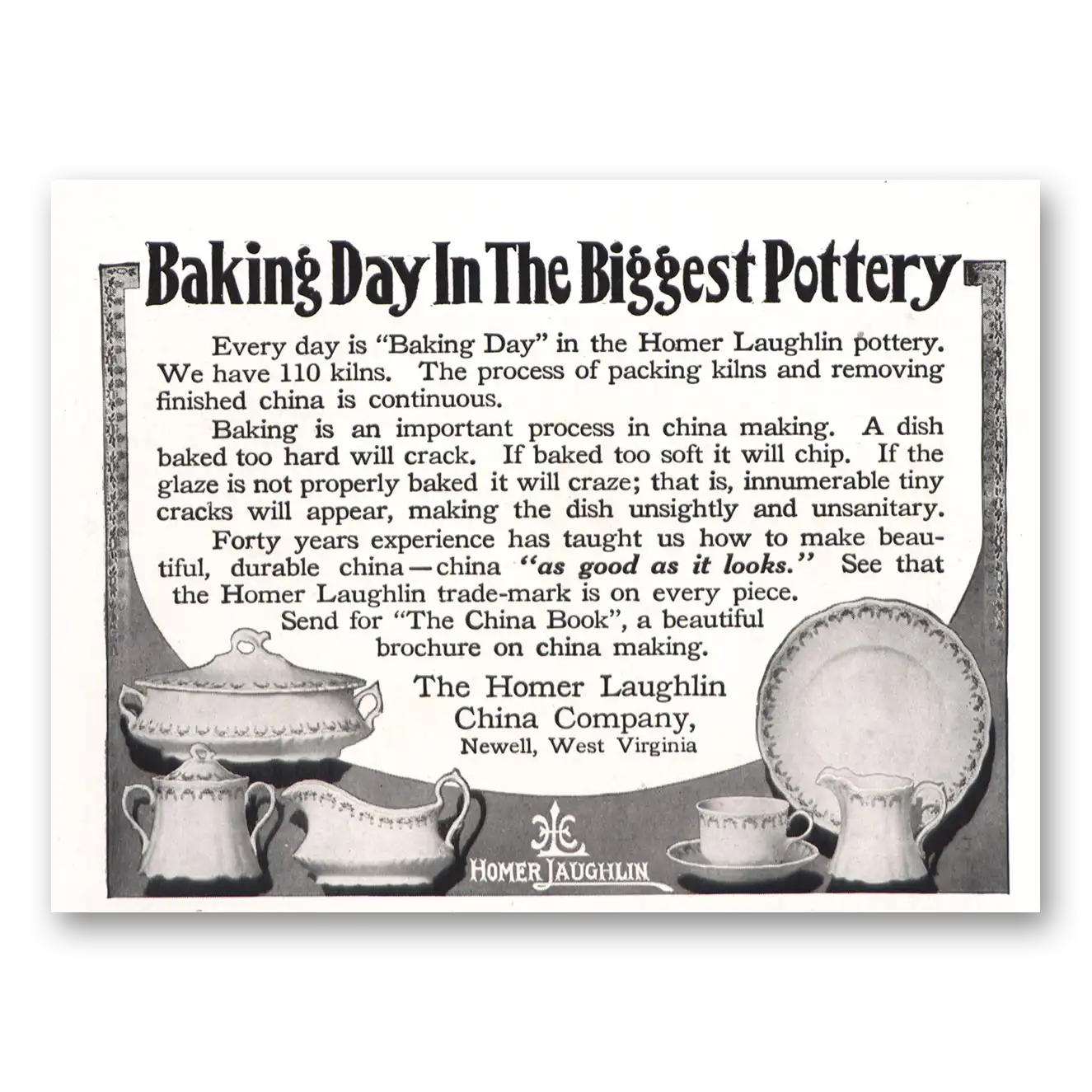 1912 Homer Laughlin China Baking Day Biggest Pottery Vintage Magazine Print Ad