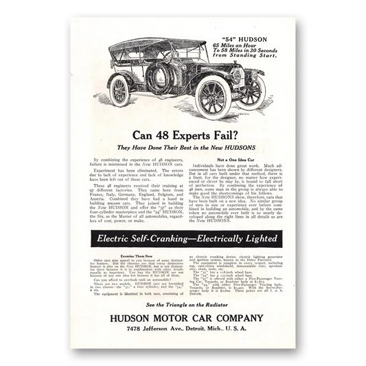 1912 Hudson Motor Car Can 48 Experts Fail Vintage Magazine Print Ad