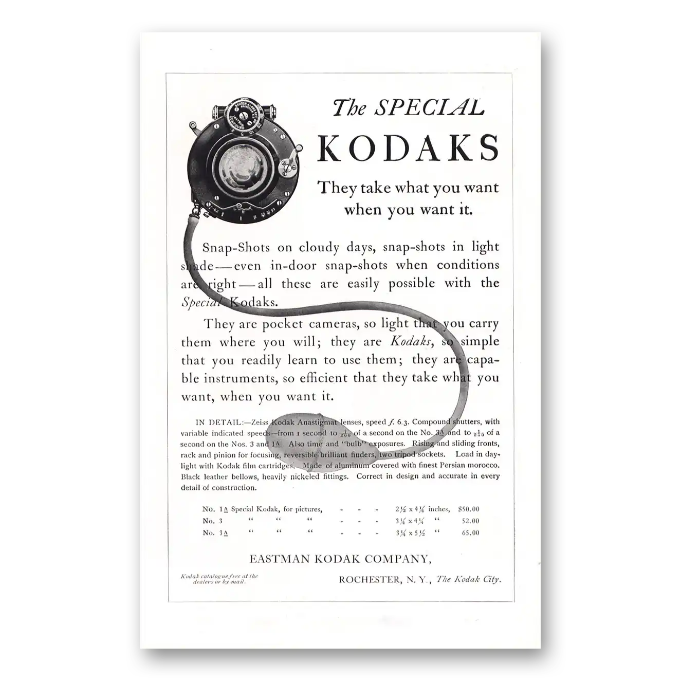 1912 Kodak Specials Take What You Want When You Want It Vintage Magazine Print Ad