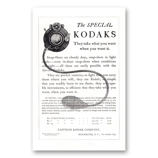 1912 Kodak Specials Take What You Want When You Want It Vintage Magazine Print Ad