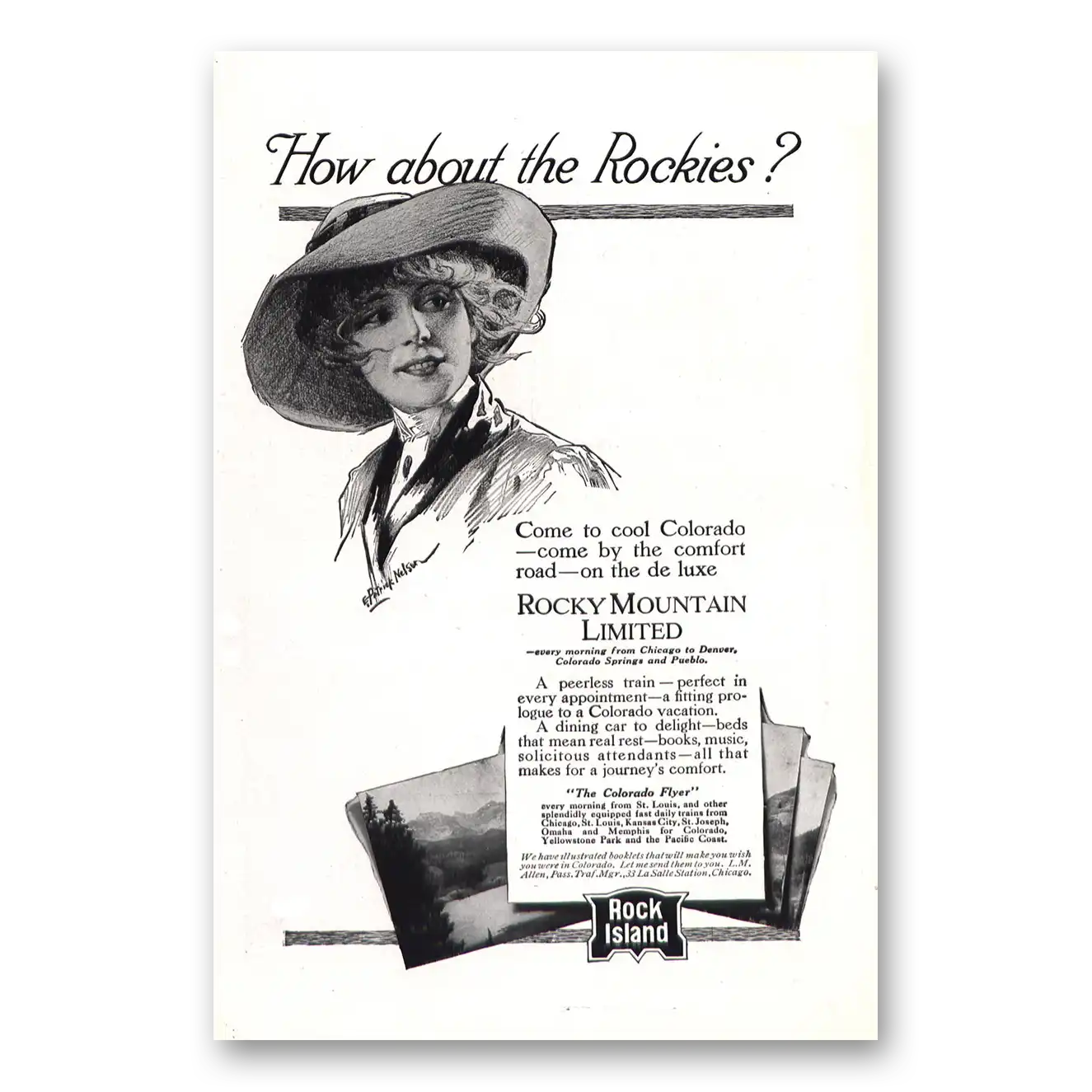 1912 Rock Island Lines How About the Rockies Vintage Magazine Print Ad