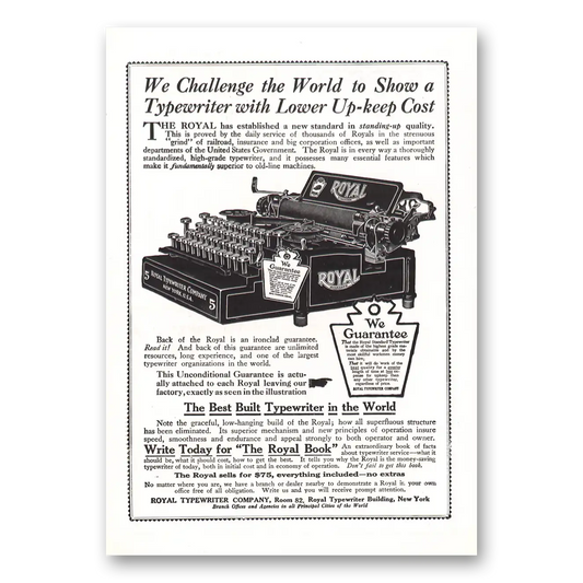 1912 Royal Typewriter Challenge the World to Show Vintage Magazine Print Ad