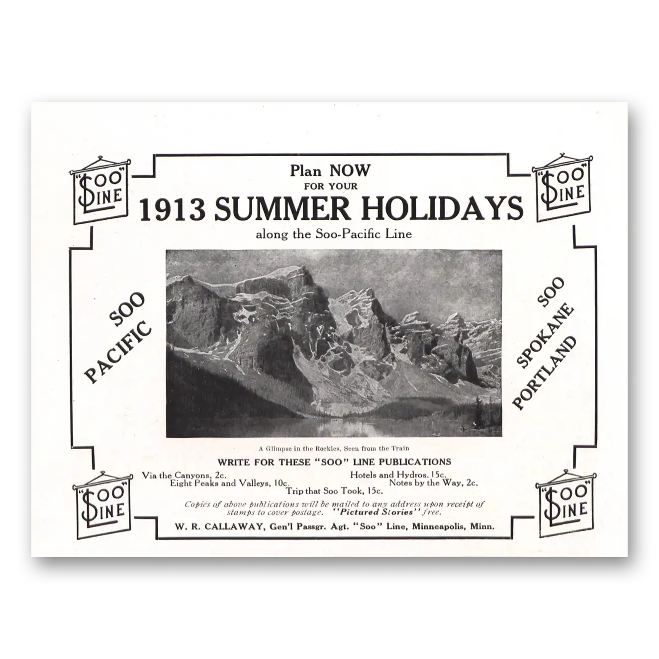 1912 Soo Line Summer Holidays Vintage Magazine Print Ad