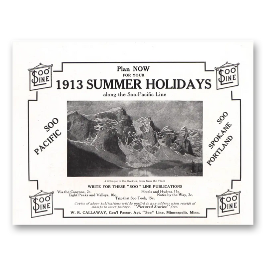 1912 Soo Line Summer Holidays Vintage Magazine Print Ad