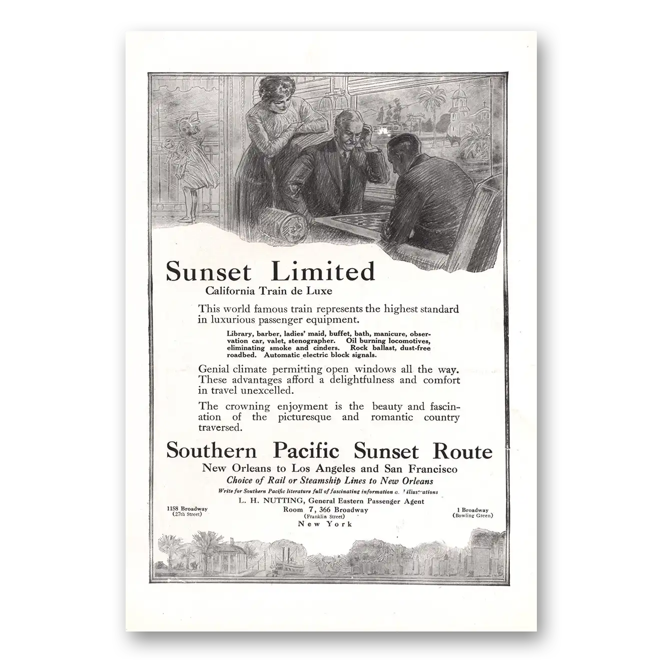 1912 Southern Pacific Sunset Limited California Vintage Magazine Print Ad