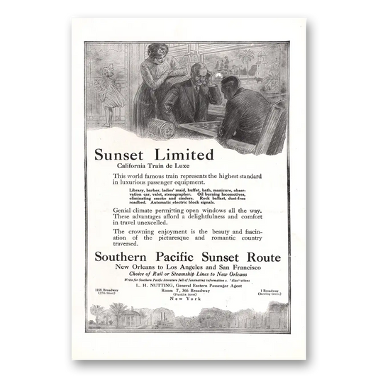 1912 Southern Pacific Sunset Limited California Vintage Magazine Print Ad