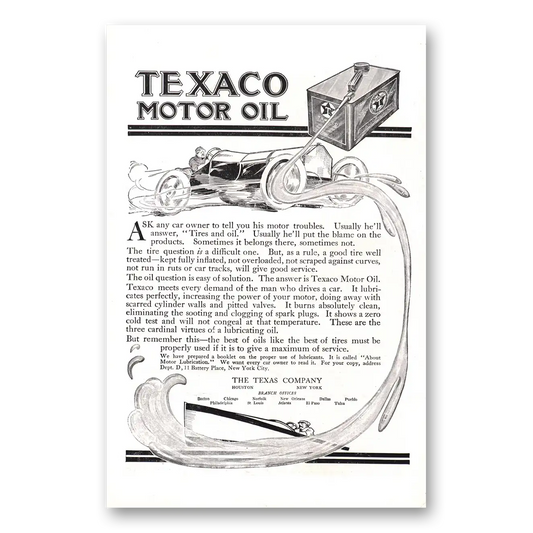 1912 Texaco Motor Oil Motor Oil Ask Any Car Owner Vintage Magazine Print Ad