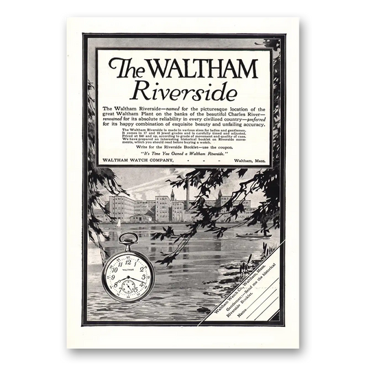 1912 Waltham Watch Riverside Watch Charles River Vintage Magazine Print Ad