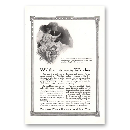 1912 Waltham Watch Riverside Any Time Is Good Time Vintage Magazine Print Ad