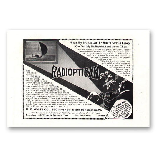 1912 Radioptican Projector When Friends Ask What I Saw In Europe Vintage Magazine Print Ad