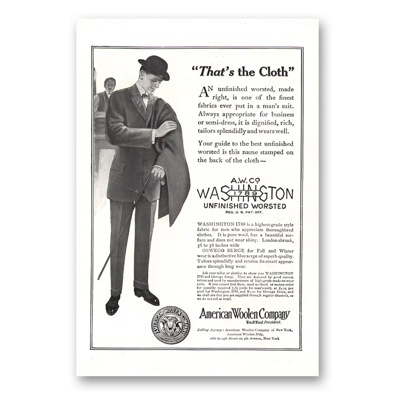 1912 American Woolen Company Thats the Cloth Vintage Magazine Print Ad