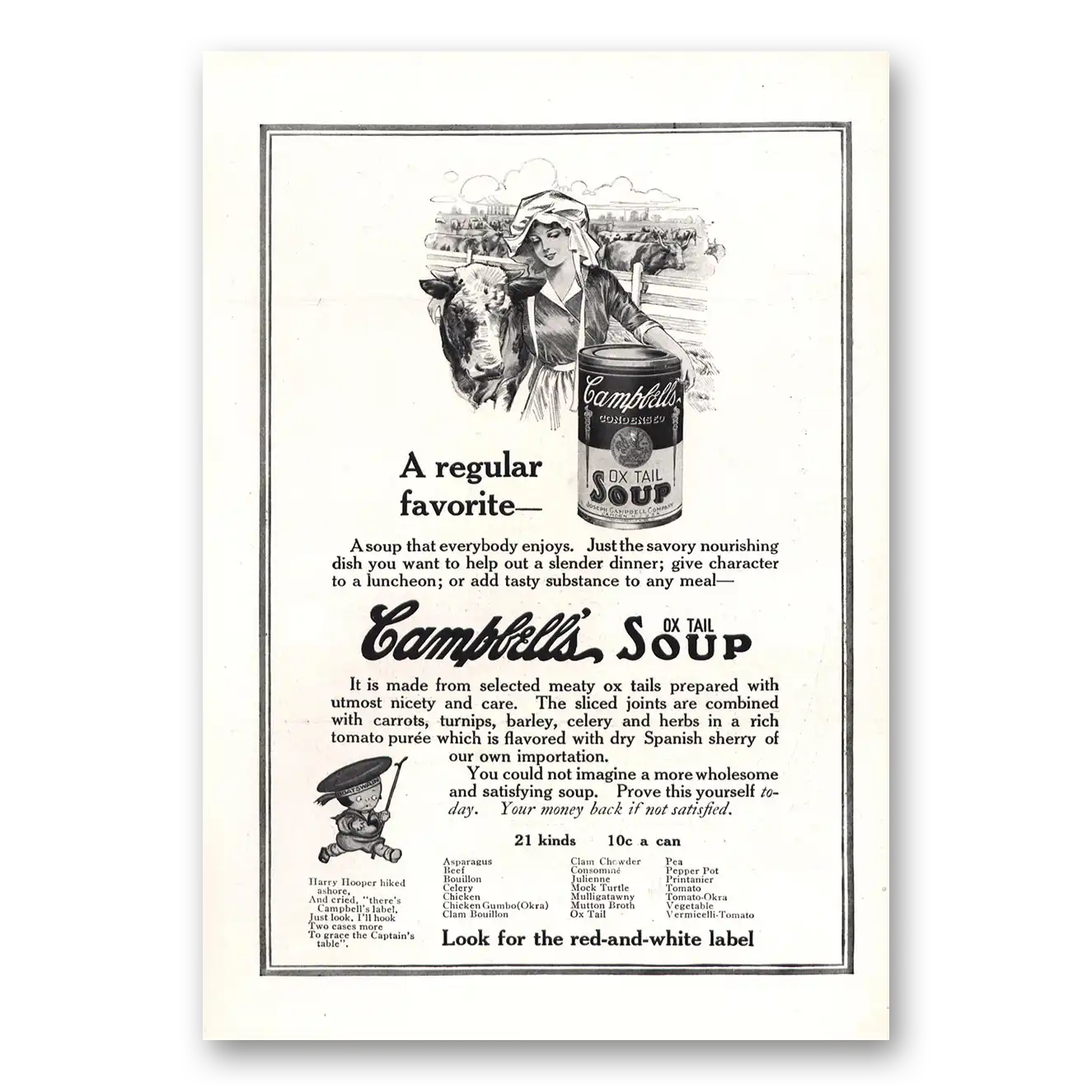 1913 Campbells Ox Tail Soup Regular Favorite Vintage Magazine Print Ad