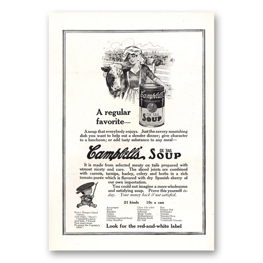 1913 Campbells Ox Tail Soup Regular Favorite Vintage Magazine Print Ad