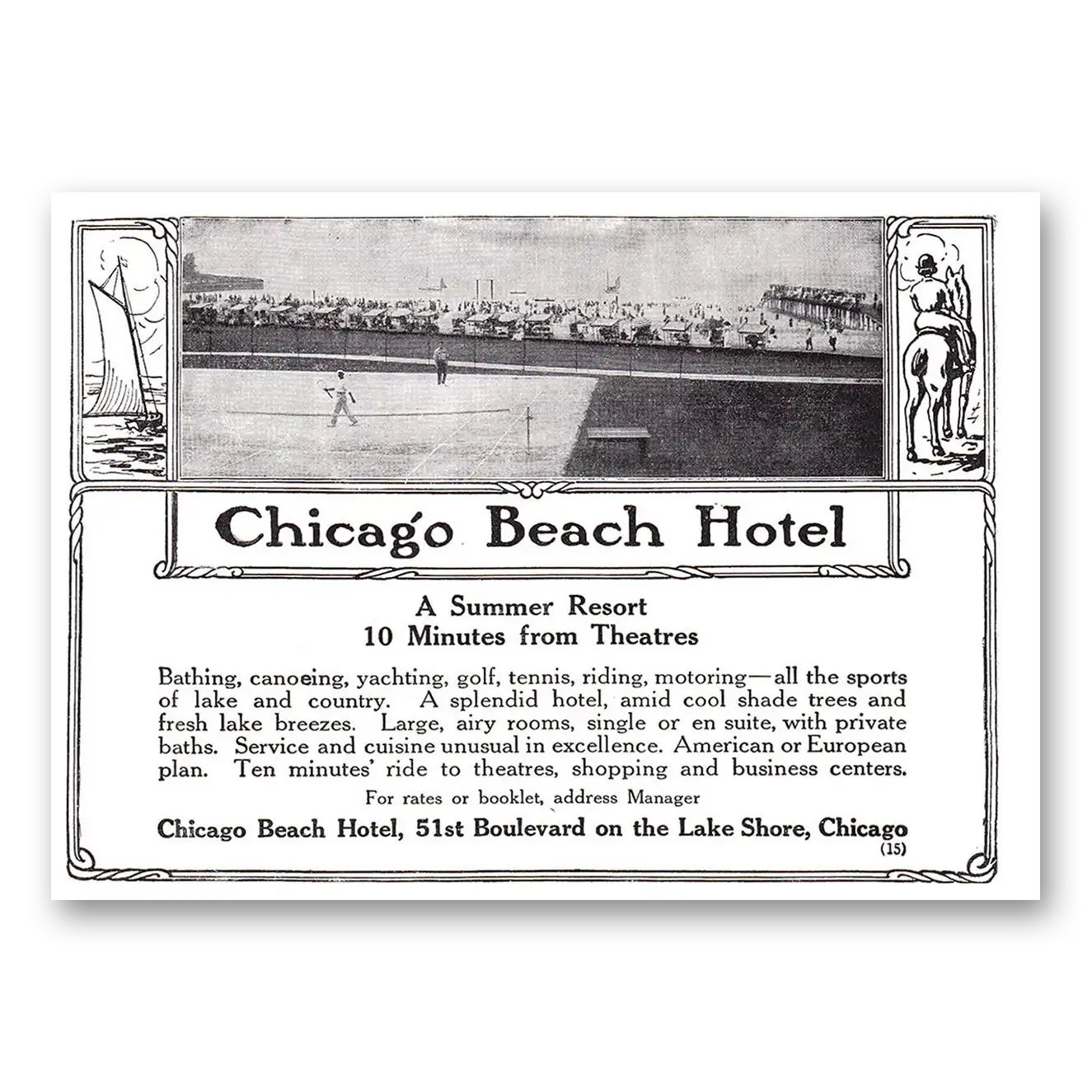 1913 Chicago Beach Hotel Summer Resort Vintage Magazine Print Ad