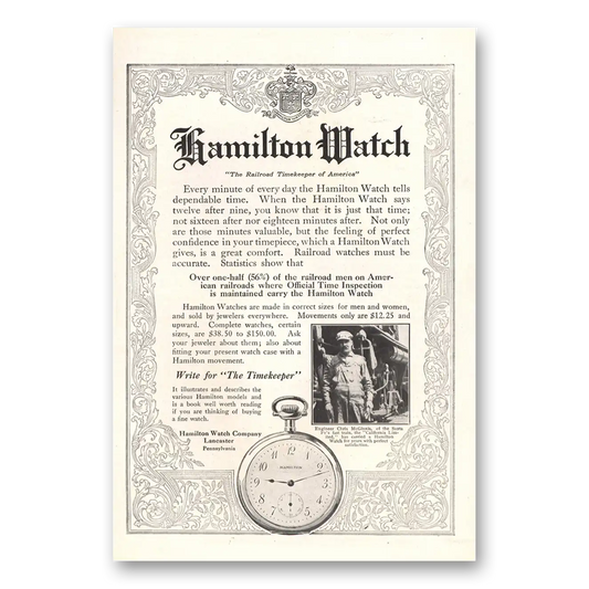 1913 Hamilton Watch Every Minute of Every Day Vintage Magazine Print Ad