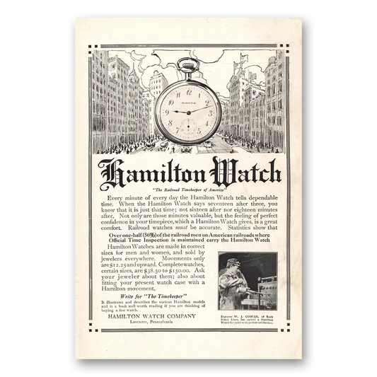 1913 Hamilton Watch Every Minute of Every Day Vintage Magazine Print Ad