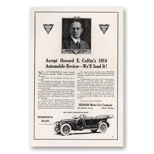 1913 Hudson Motor Car Howard E Coffins Automobile Review Vintage Magazine Print Ad